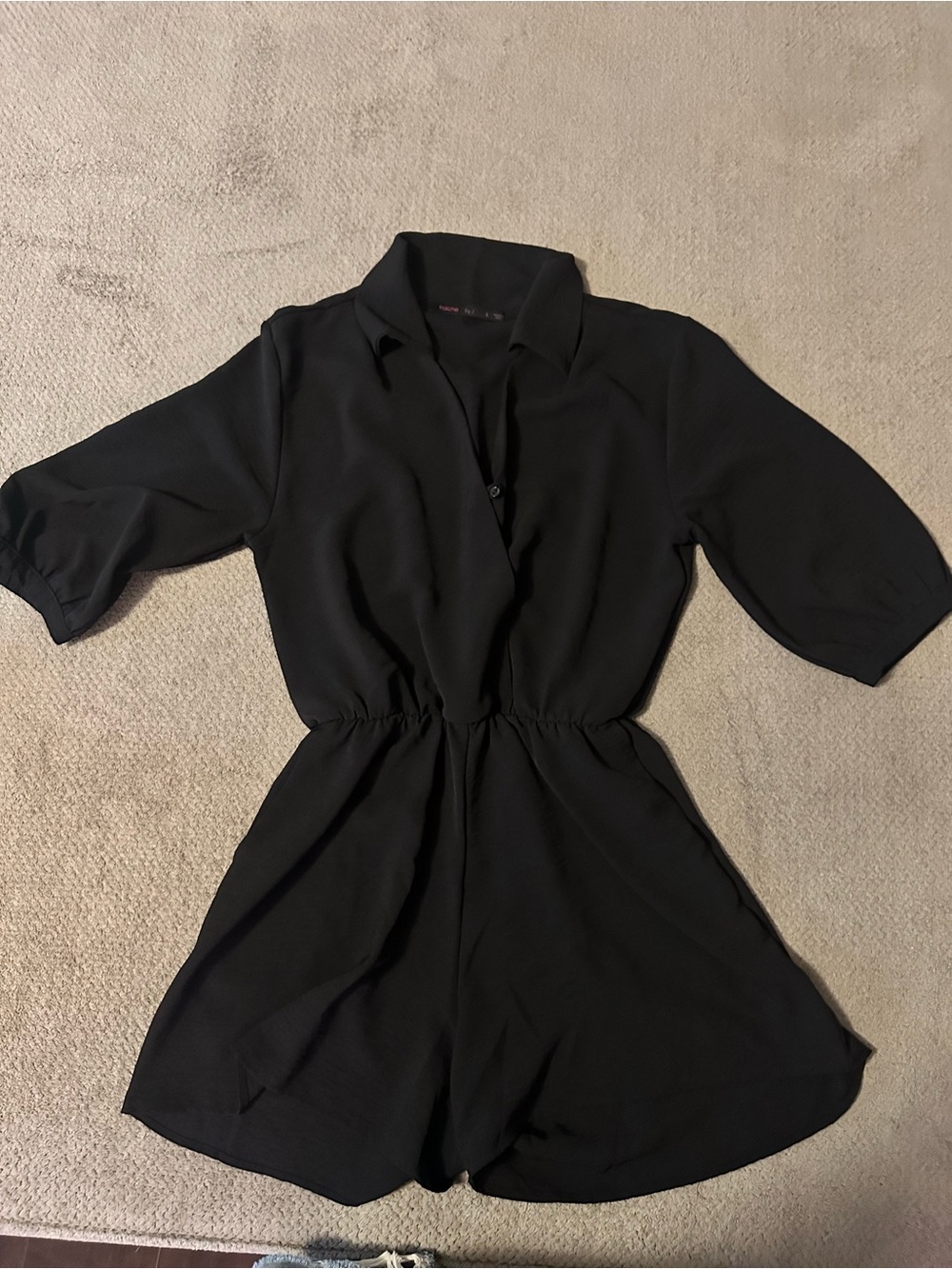 Women's Black Short Sleeve Collared Romper Dress